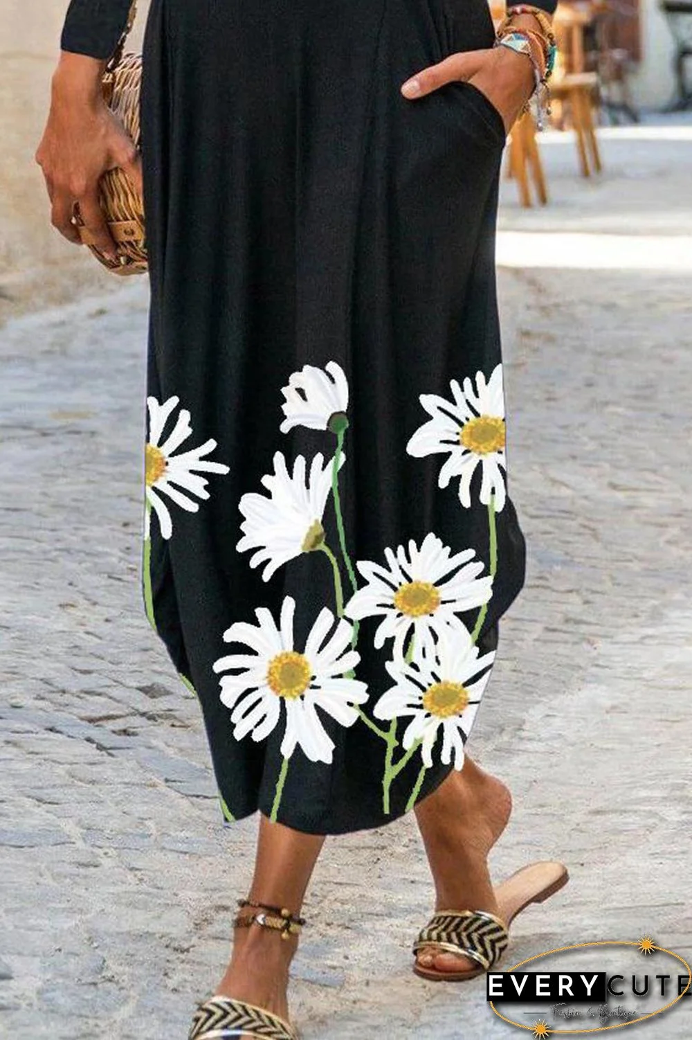 Zipper Floral Print Long Sleeve Dress