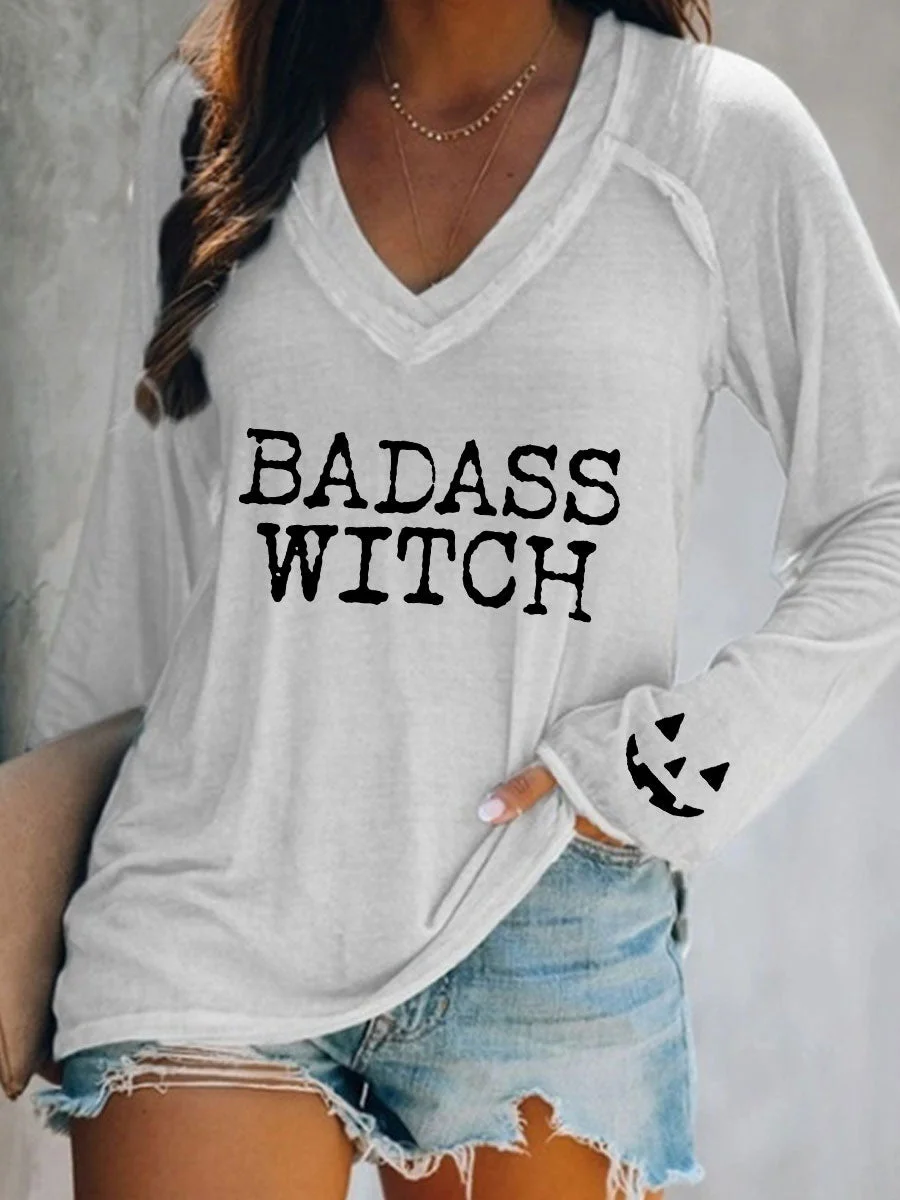 Badass Witch V-neck Long Sleeve T-shirt