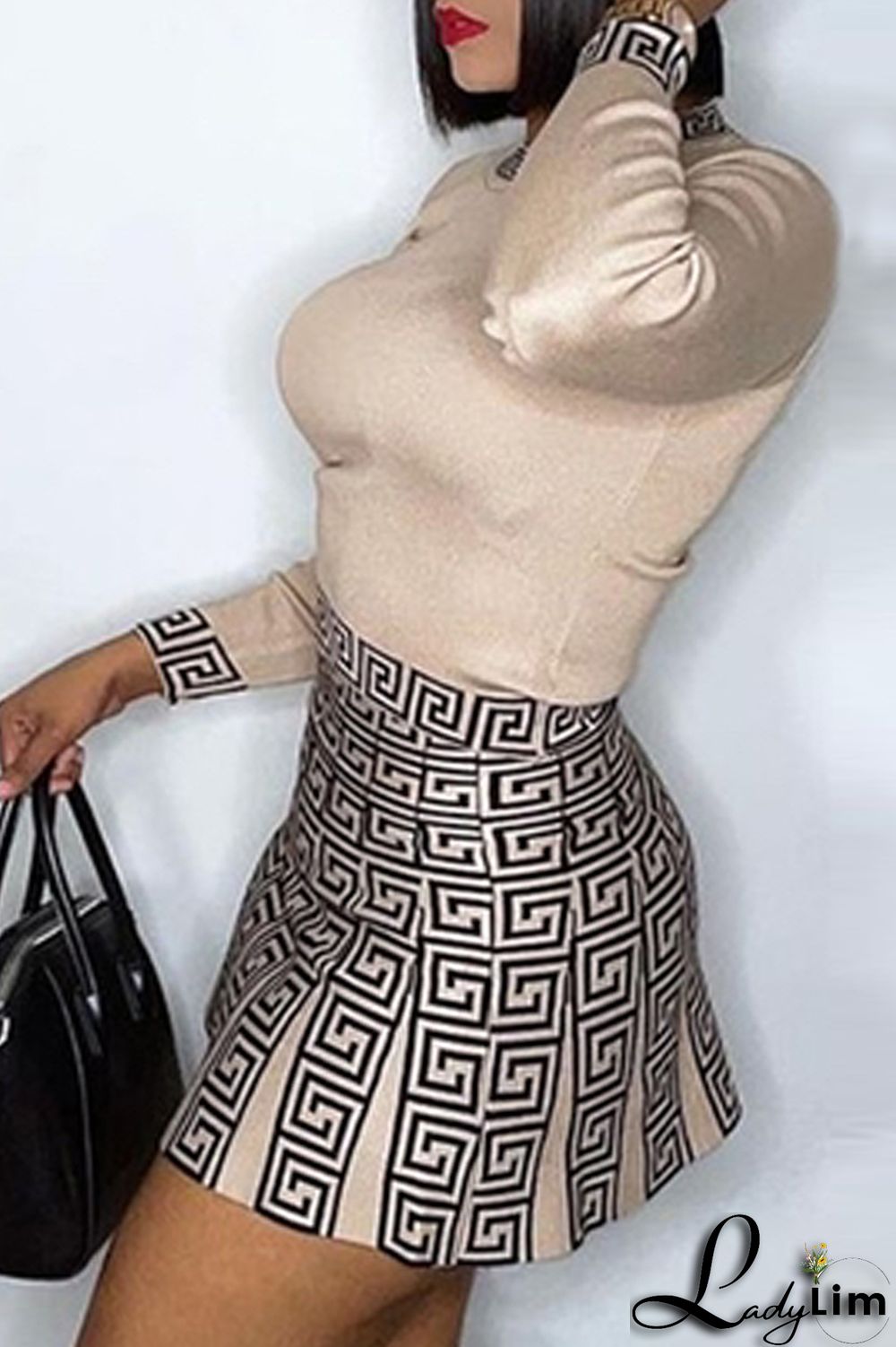 Blue Casual Print Patchwork O Neck Long Sleeve Two Pieces