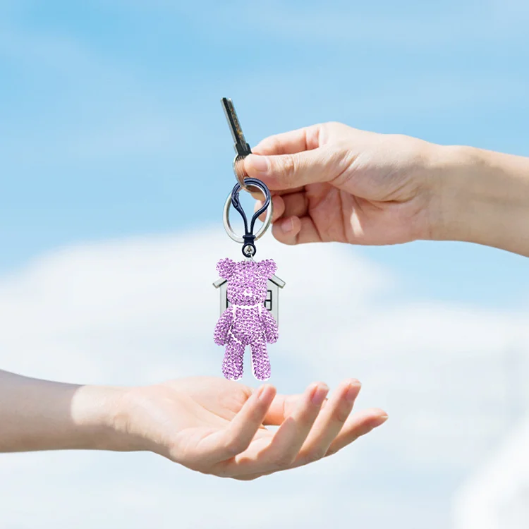 Fashionable His & Her Rhinestone Bear Design Rotating Keychain +