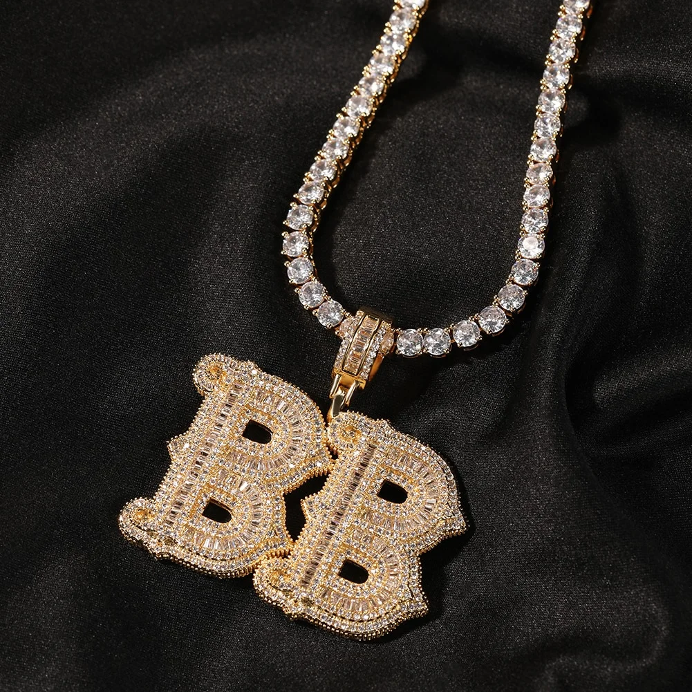 Custom Name Baguette Zircon Letter Pendant Personalized Necklace-VESSFUL