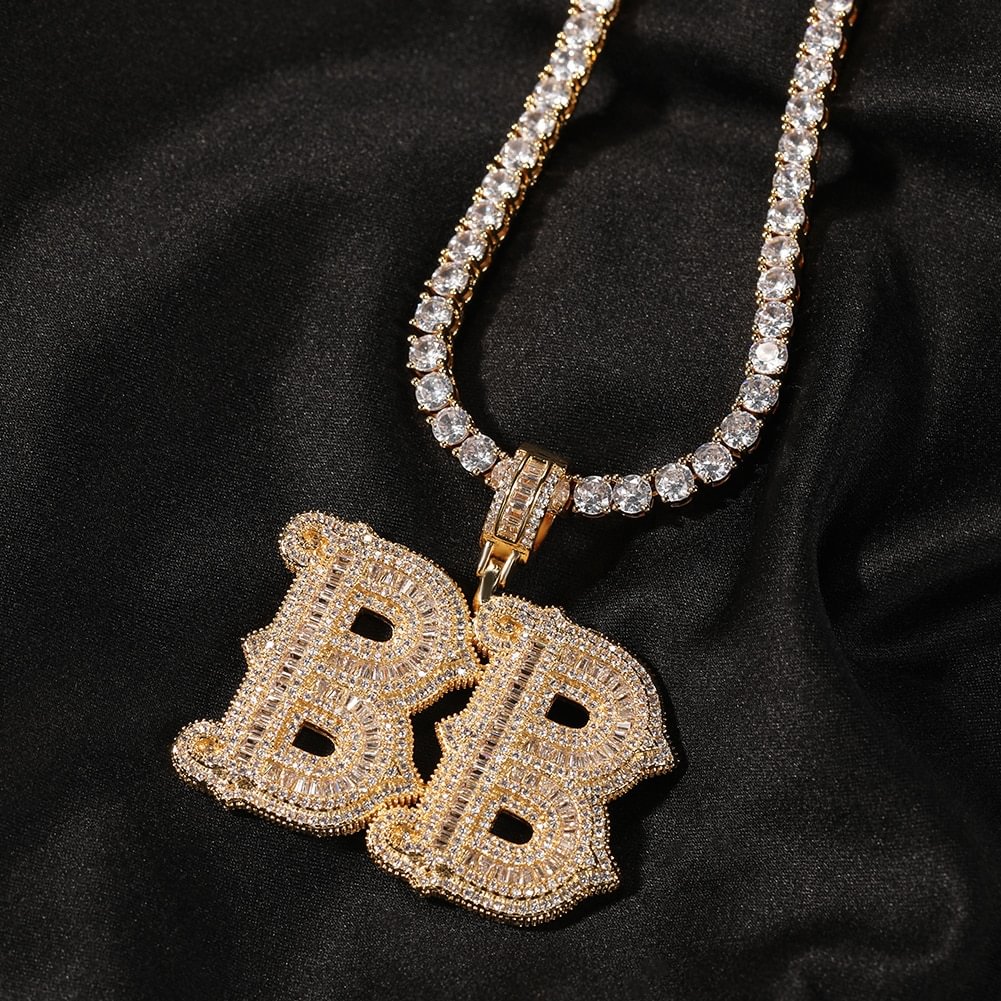 Custom Name Baguette Zircon Letter Pendant Personalized Necklace-VESSFUL