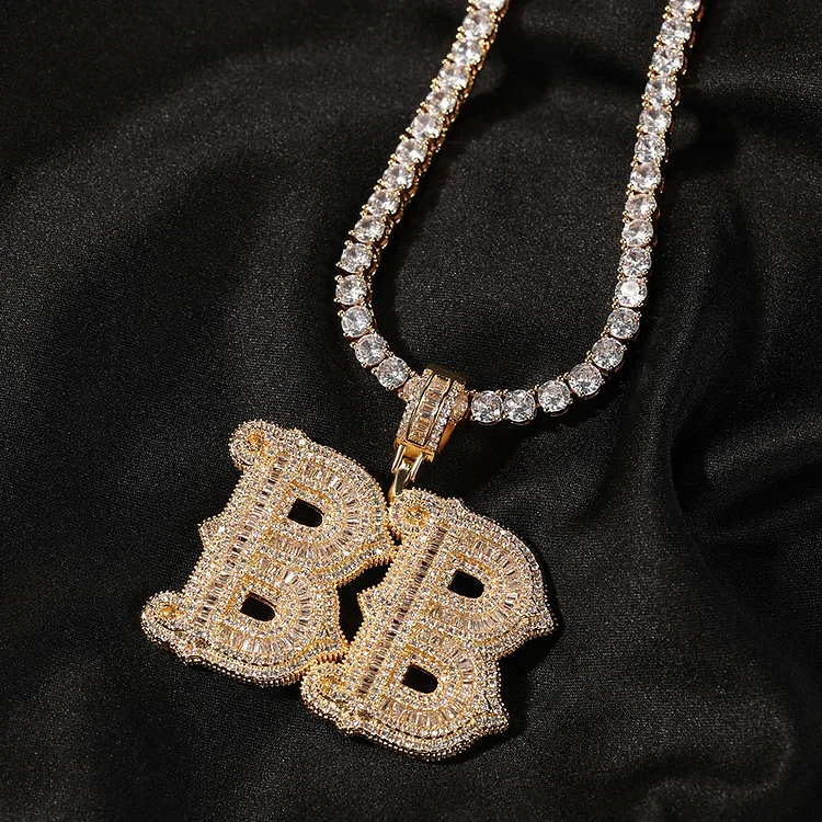 Custom Name Baguette Zircon Letter Pendant Personalized Necklace