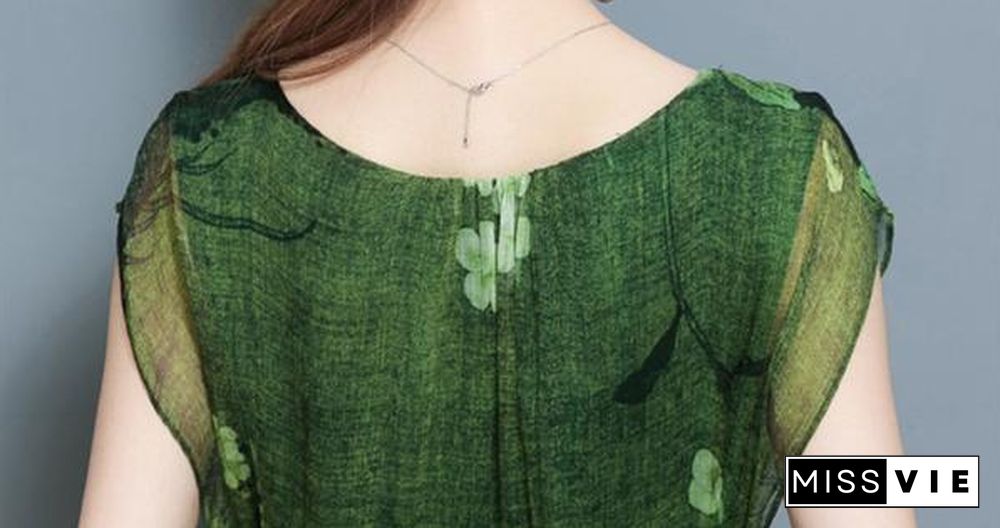 Women Vintage Printed Short Sleeve Mid-Long Dresses