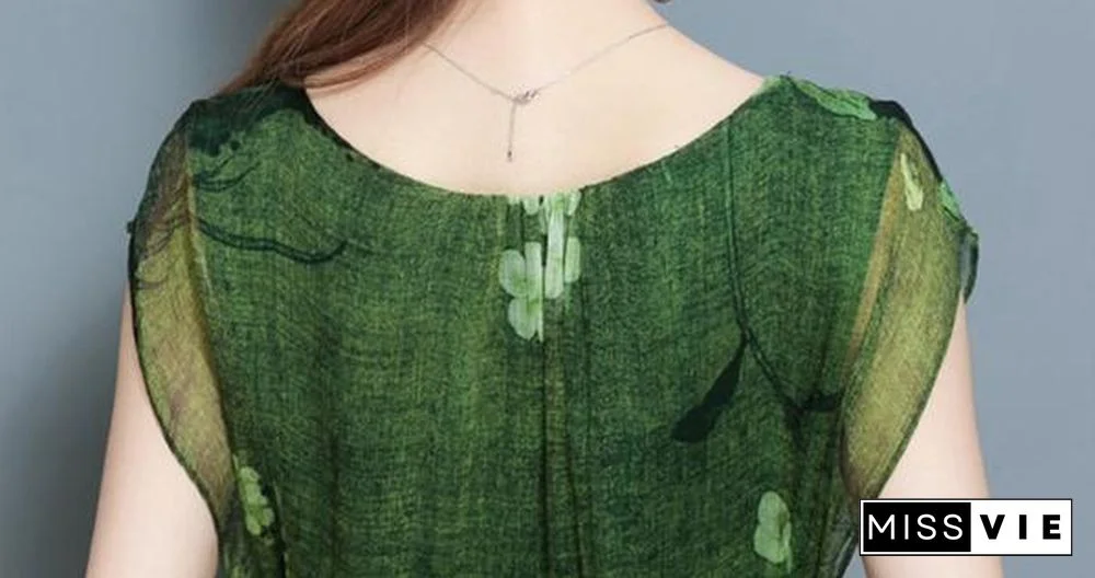Women Vintage Printed Short Sleeve Mid-Long Dresses