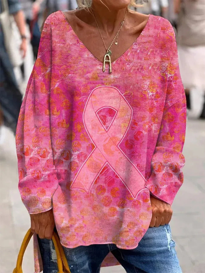 Women's Long Sleeve V-neck Graphic Printed Tops