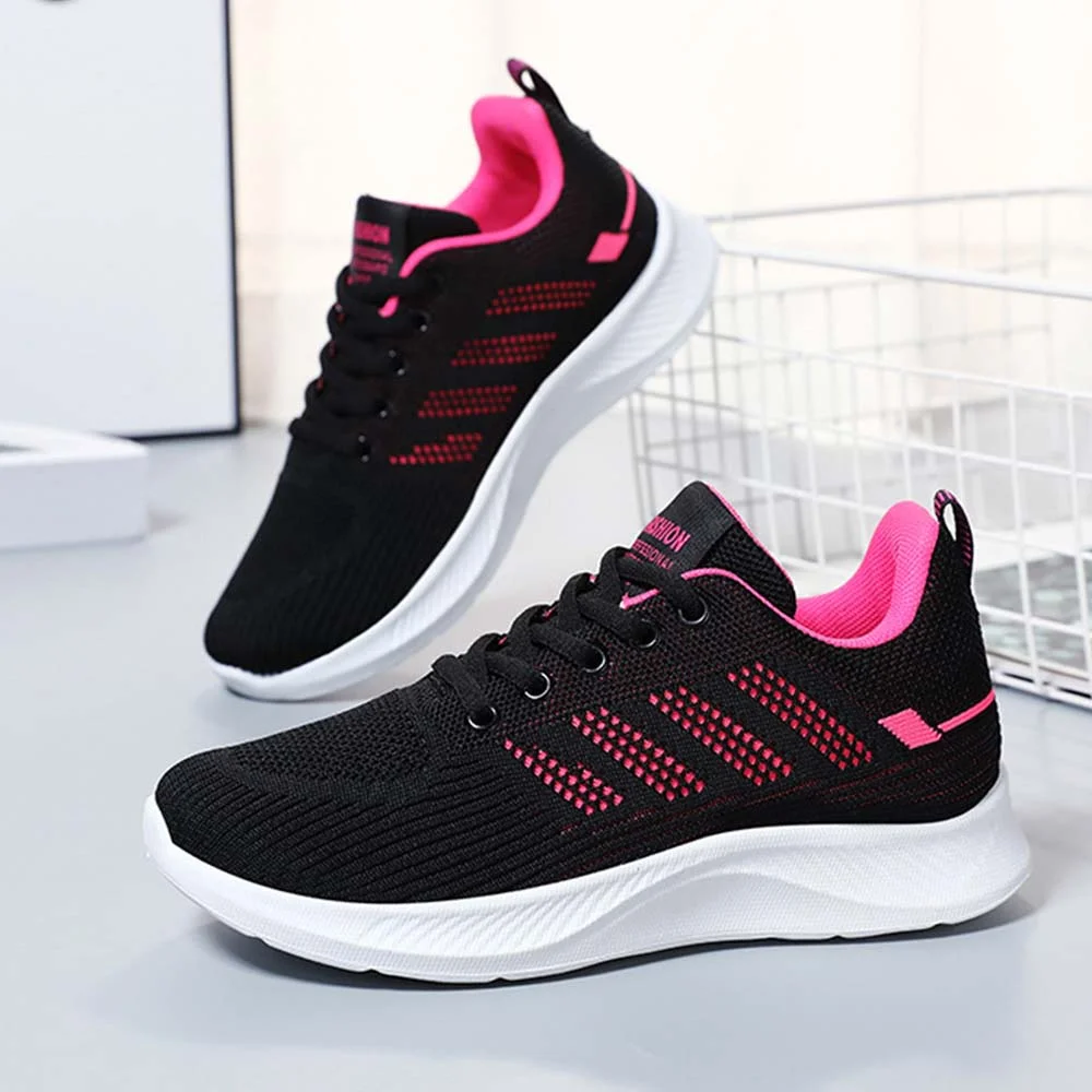 Smiledeer Women's Breathable Flyknit Mesh Casual Lace-up Sneakers