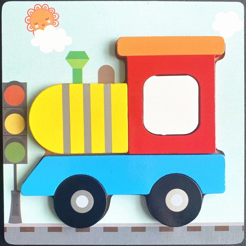 Kindergarten Children’s Enlightenment Early Education Cognition Cartoon Animal Cognition Hand-held Board Wooden Three-dimensional Puzzle Wooden Toys