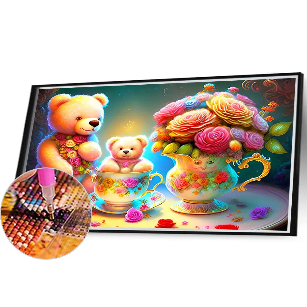 Full Round Diamond Painting 40*30cm - Roses And Teddy Bear