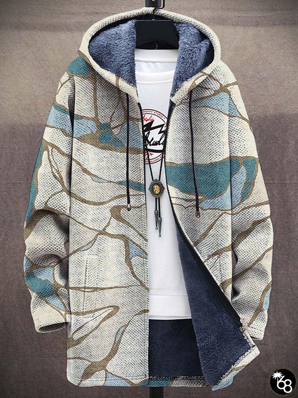 Unisex Marble Texture Plush Thick Long-Sleeved Sweater Cardigan Coat | 168DEAL