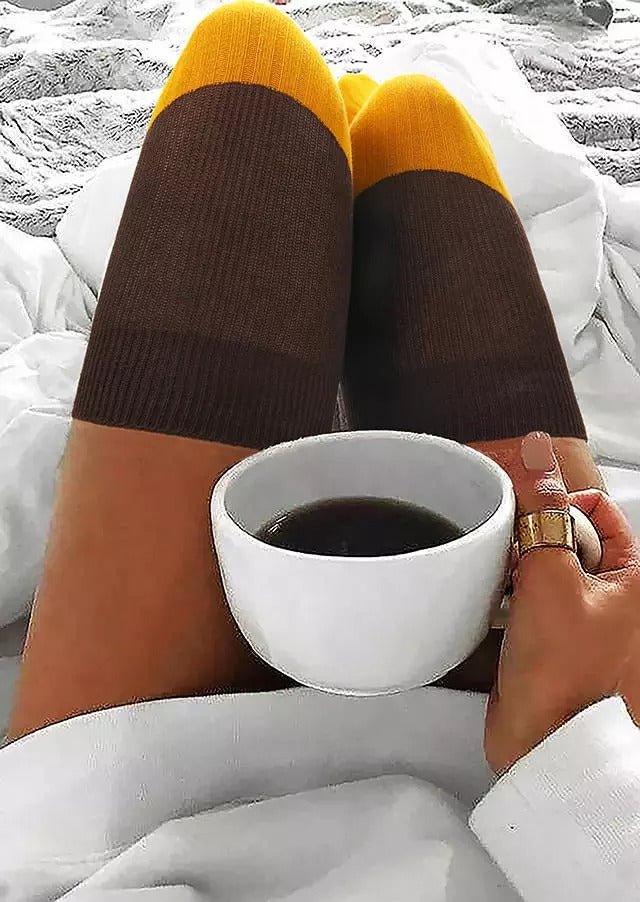 Color Block Warm Thigh-High Socks