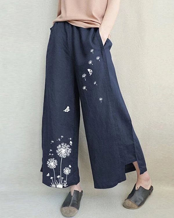 womens loose casual print linen cotton wide leg pants p375733