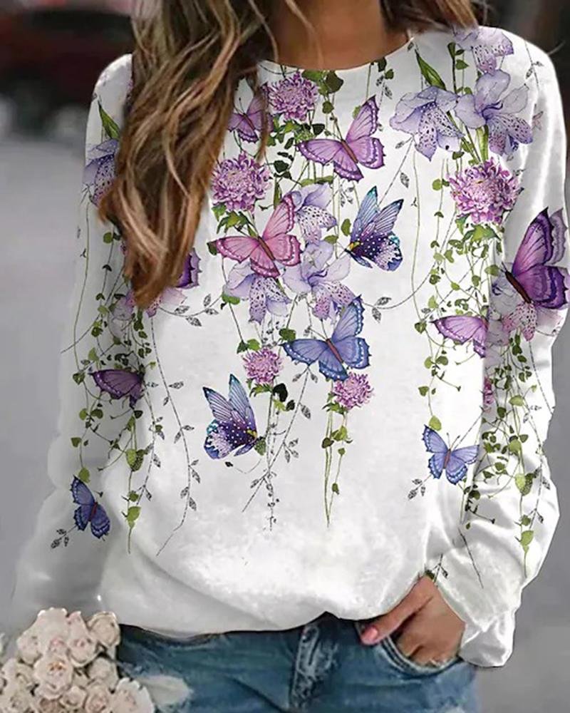 Women's casual printed long-sleeved tops-111215