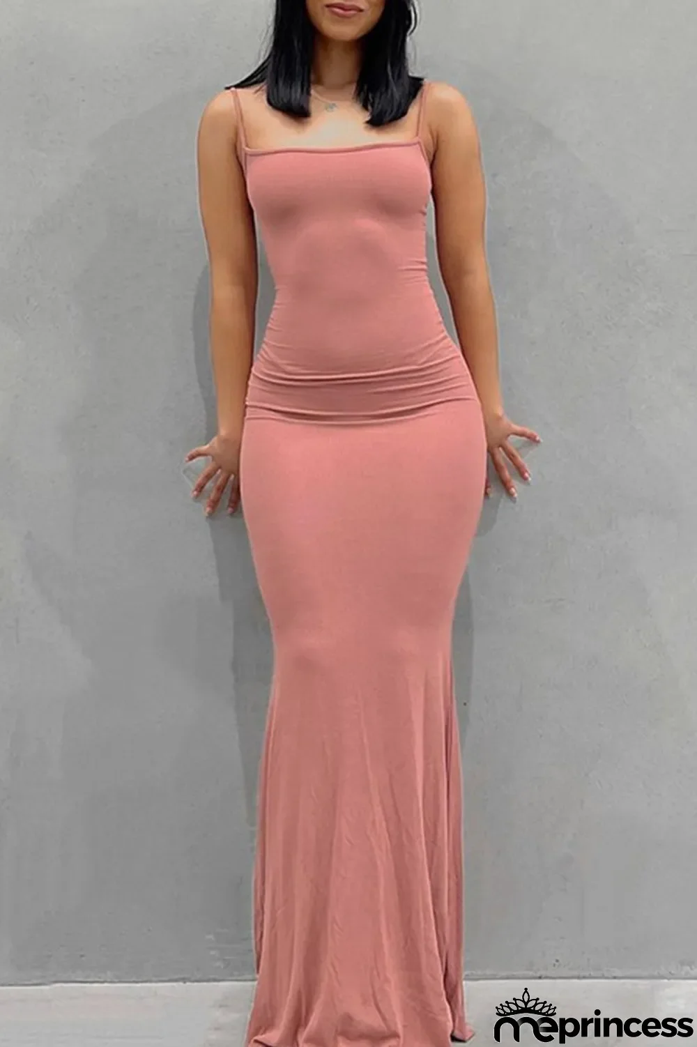 Pink Sexy Solid Split Joint Spaghetti Strap Sling Dress Dresses