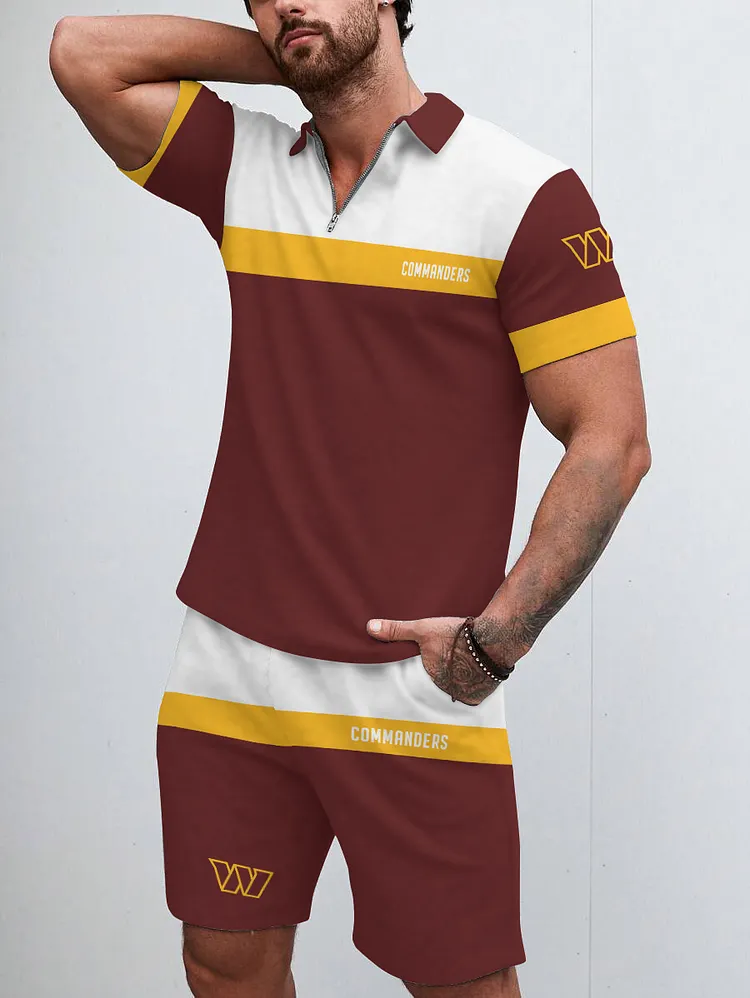 Washington Commanders  Limited Edition ZIP Polo Shirt And Shorts Two-Piece Suits