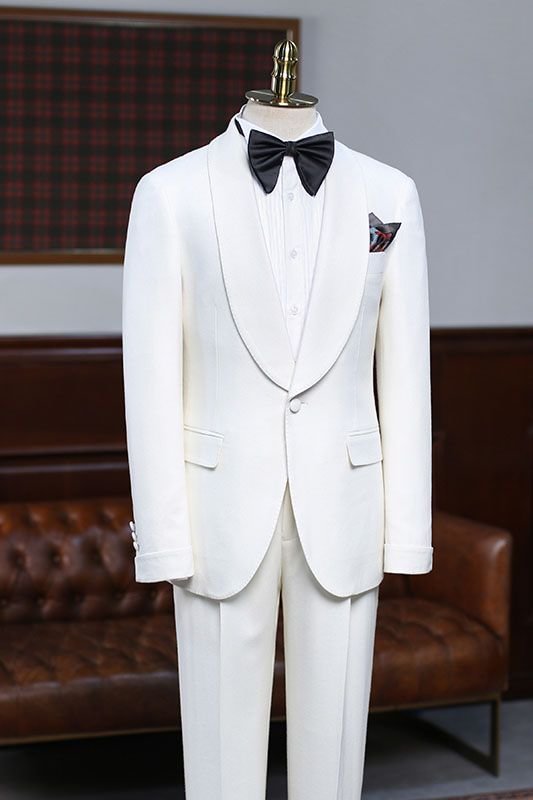 Slim Fit Gorgeous White 2 Pieces Custom Wedding Suit For Grooms | Ballbellas Ballbellas