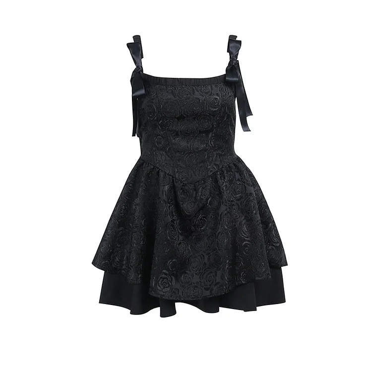 InsDoit Gothic Clothes Lolita Bandage Sleeveless Dresses Women Vintage Aesthetic Black Ball Gown Dress Elegant Partywear Dresses