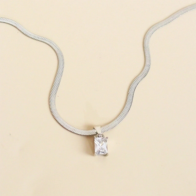 304 Stainless Steel 16K Gold Plated White Gold Plated Gold Plated Retro Plating Geometric Square Zircon Necklace