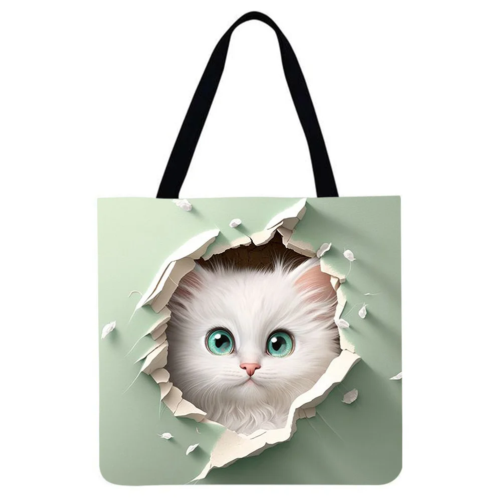 Linen Tote Bag - Wall Breaking Cute Cat