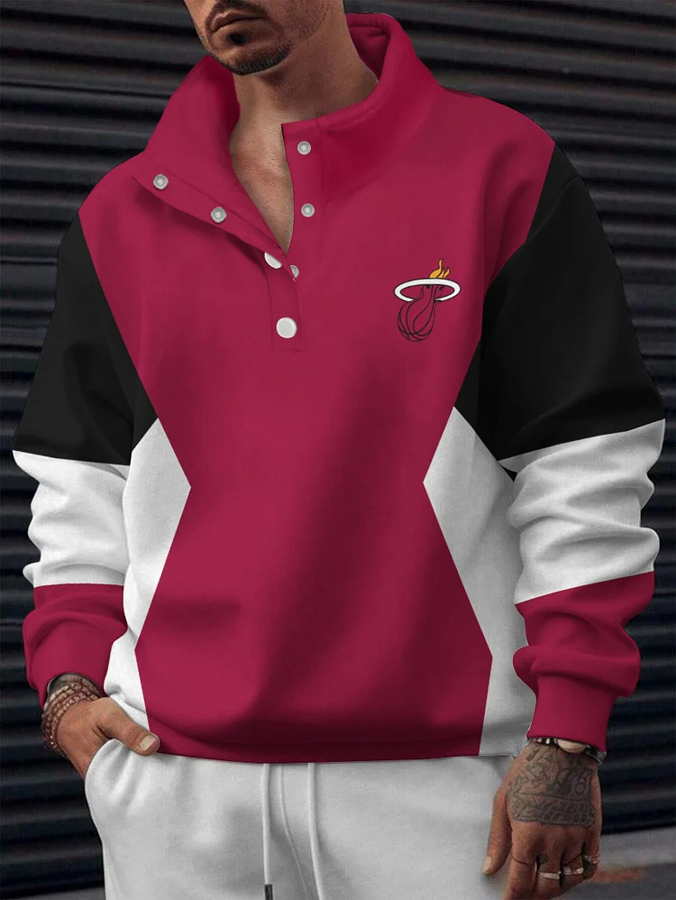Miami Heat Warriors 2025 New Design Casual Snap Mockneck Pullover
