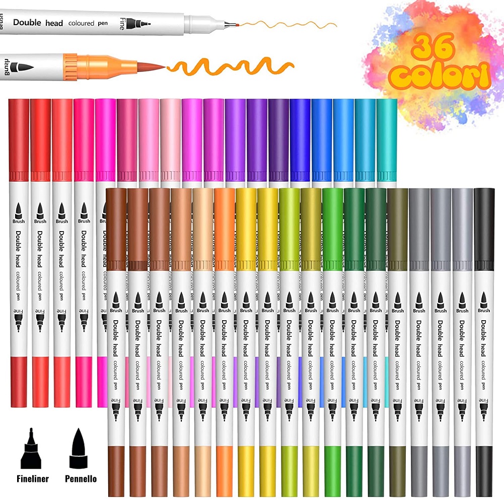 

36 Colors Double-Head Hook Line Pen Color Marker Soft-Tip Watercolor Pen, 501 Original