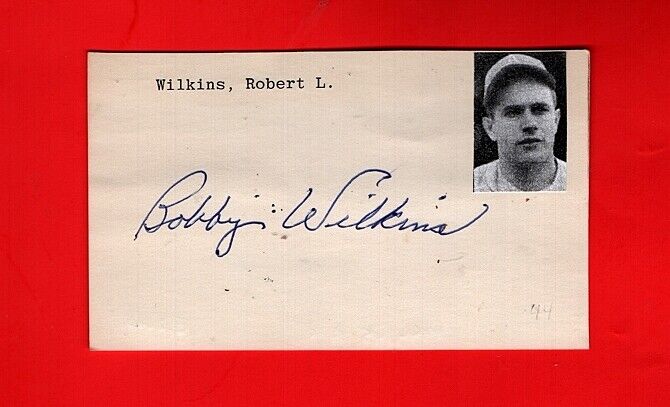 1944/45 BOBBY WILKINS-PHILADELPHIA A'S AUTOGRAPHED 3X5 CARD W/Photo Poster painting-d.2010