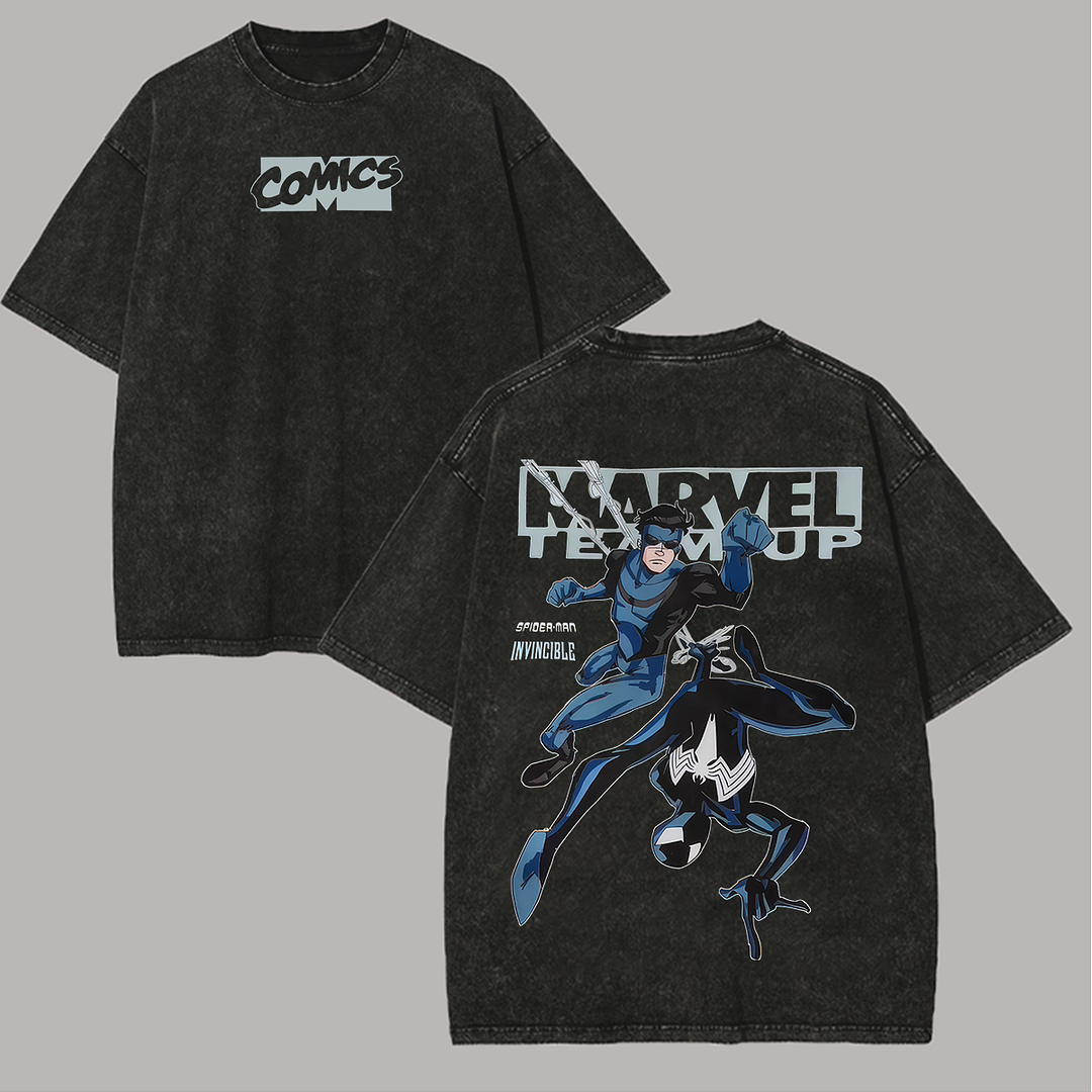 Spider-Man Meets Invincible Printed Unisex Washed T-Shirt