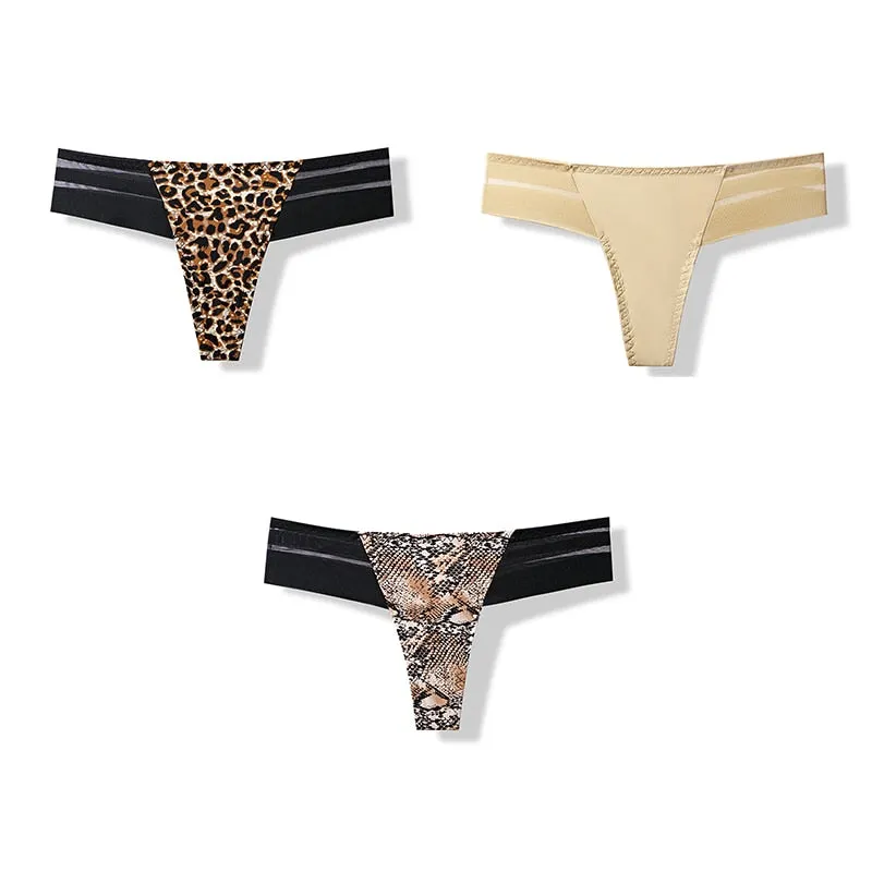 3 pcs Women's Panties Underwear Thongs Sexy Lingerie Seamless Sports Female Tanga For Woman Ice Silk Seamless Panties For Women