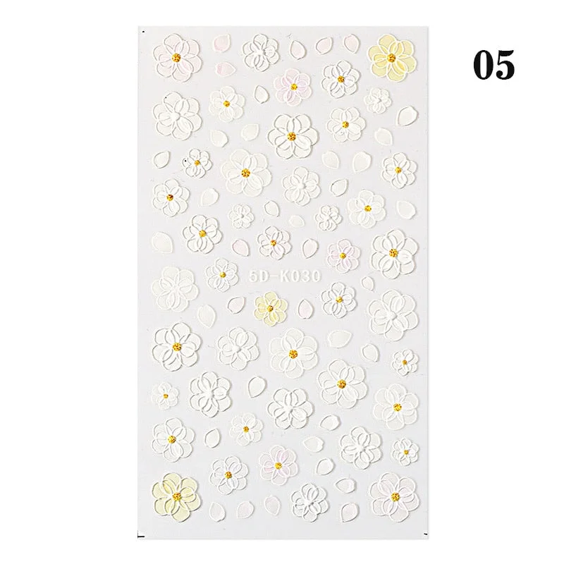 1PC French 5D Nail Sticker Embossed Flower Bubble Pattern Self-Adhesive Slider Wedding Design Nails Decals Nail Art Decoration-Nail Inspo