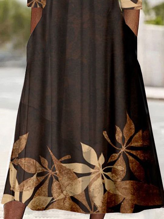 Women's Long Sleeve V-neck Graphic Lace Midi Dress