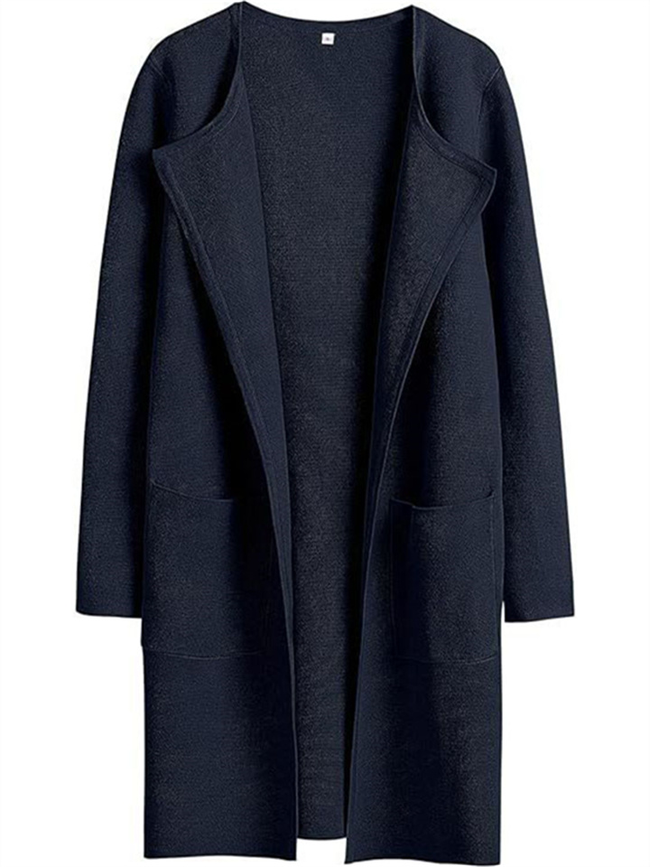 Casual Loose Temperament Commuter Women's Fashion Lapel Tweed Solid Color Long-sleeved Coat Tops Female Cardigan Jacket-JRSEE