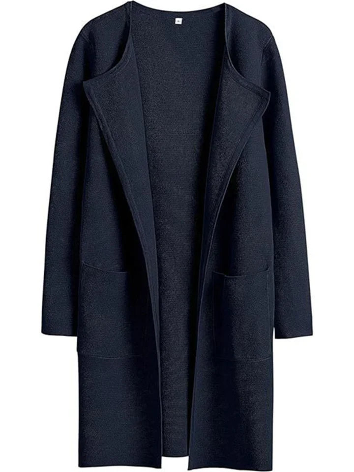 Casual Loose Temperament Commuter Women's Fashion Lapel Tweed Solid Color Long-sleeved Coat Tops Female Cardigan Jacket-JRSEE