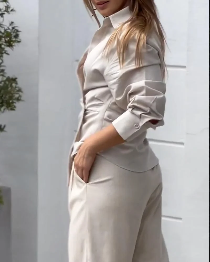 Solid color casual two-piece suit