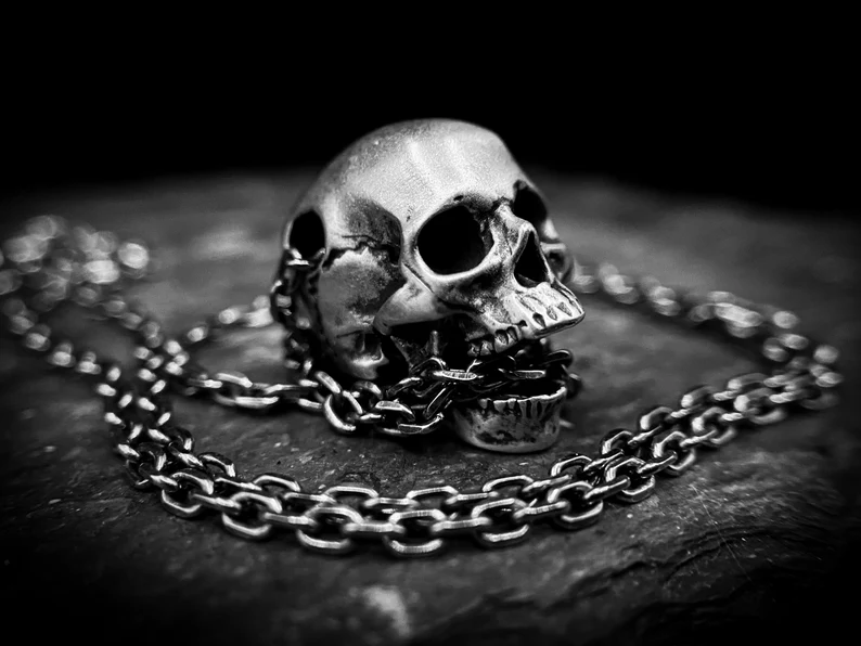 Sterling Silver Skull Necklace - Memento Mori Necklace - Goth Jewellery
