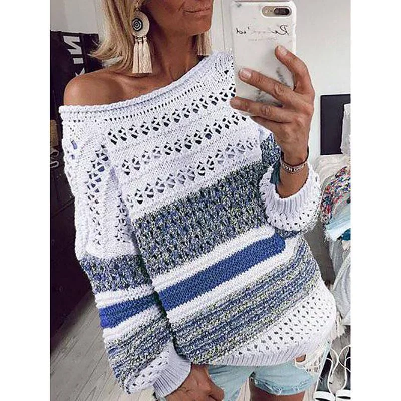 Women's Round Neck Stitching Color Sweater | IFYHOME