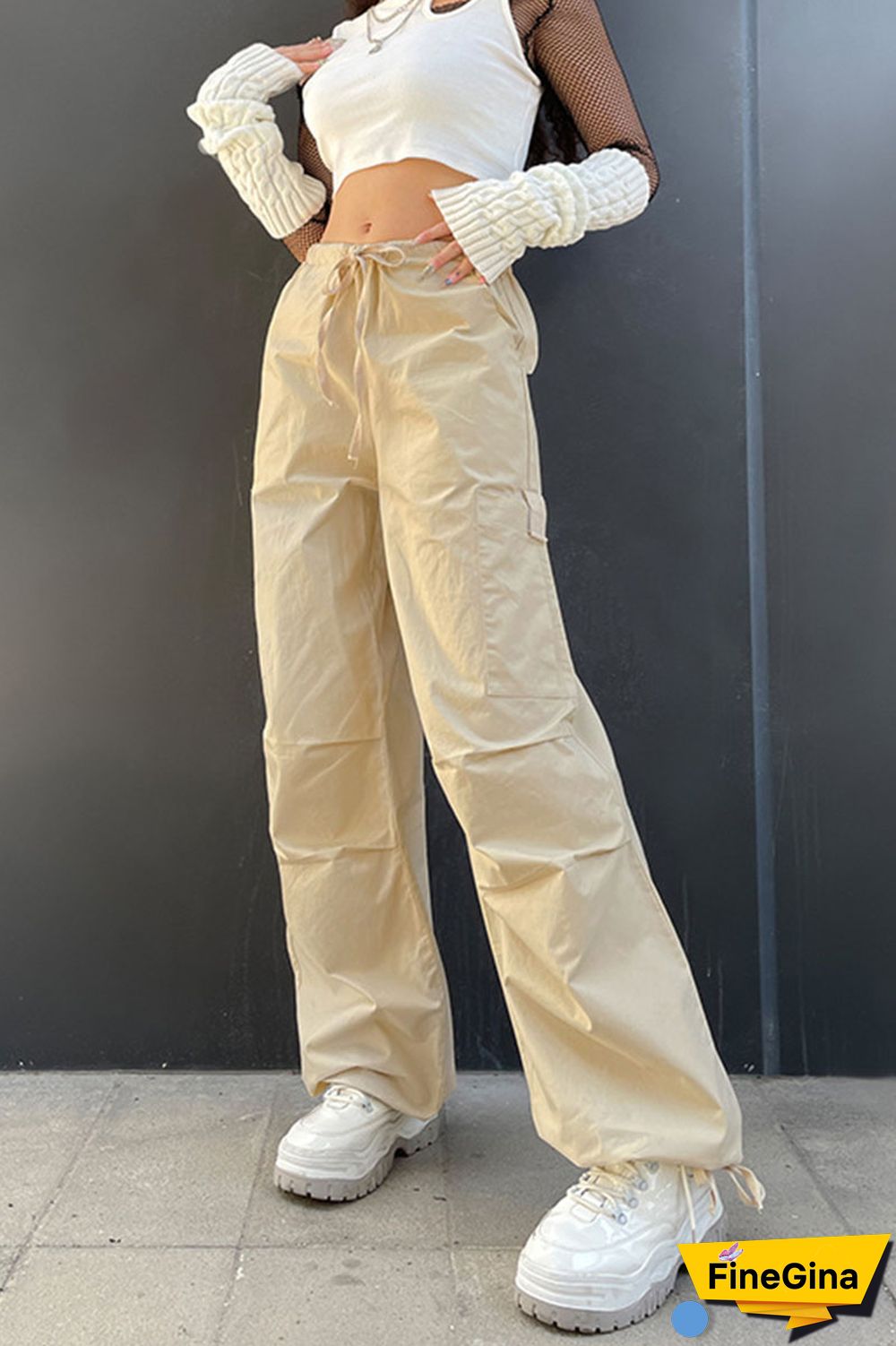 Brown Casual Street Solid Patchwork Pocket Loose Low Waist Wide Leg Solid Color Bottoms