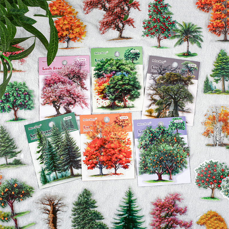 PET 스티커 - 나뭇가지 시리즈 빈티지 식물 나무