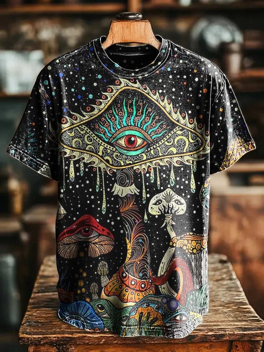 Eagerlys Retro Aged Mushroom Hippie Eyes Art Print T-shirt Eagerlys