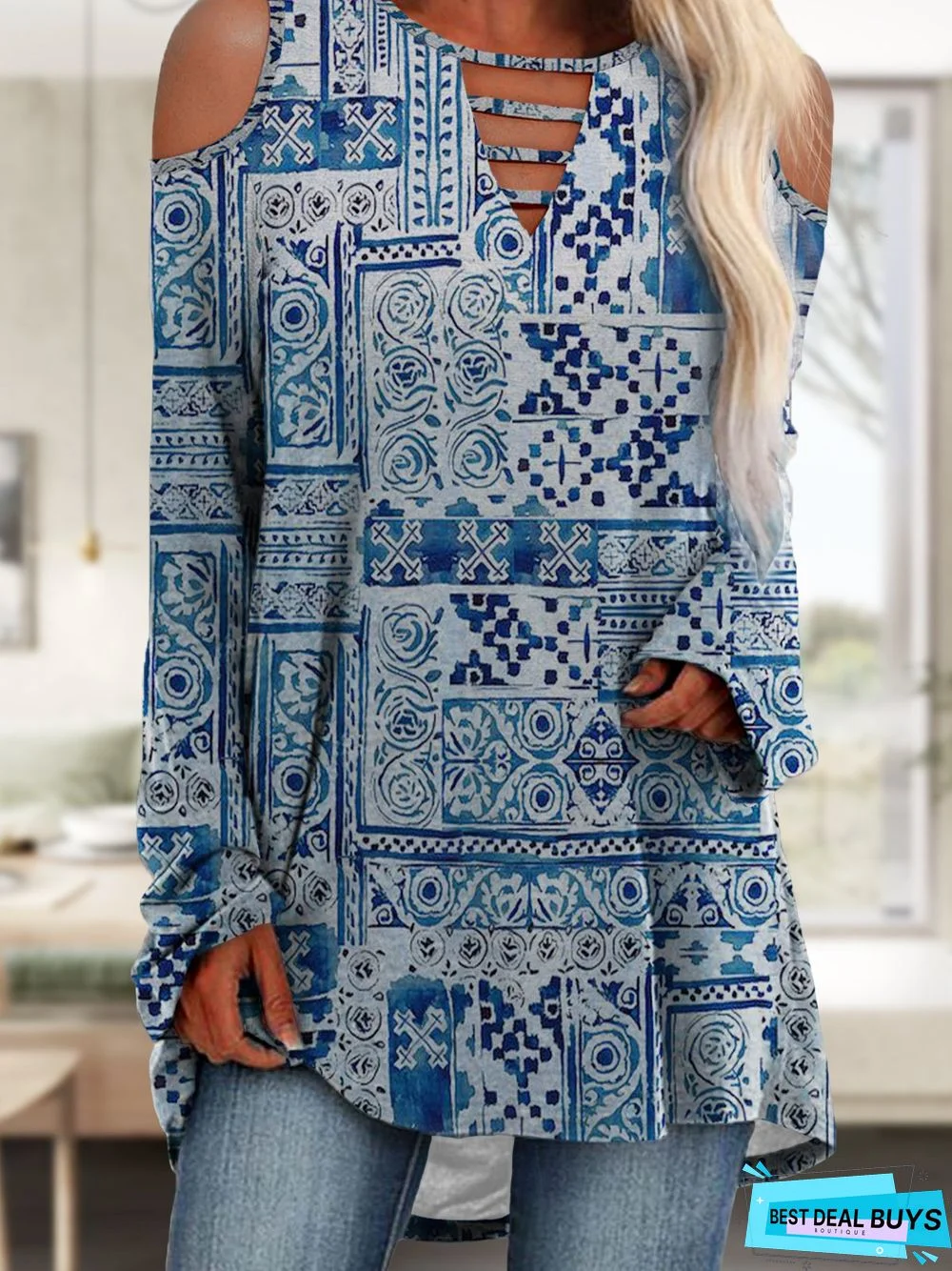 Long Sleeve Printed Shift Statement Tunic T-Shirt