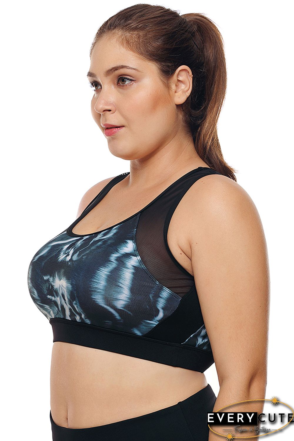 Mesh Insert and Cutout Stylish Printed Sports Bra
