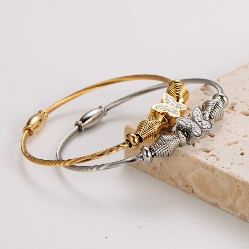 Casual Basic Minimalist Butterfly 304 Stainless Steel 18K Gold Plated Rhinestones Bracelets In Bulk