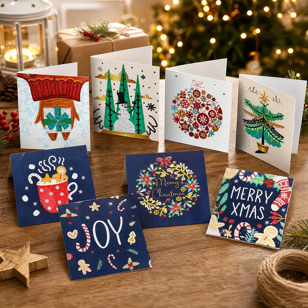 8PCS Christmas Letters DIY Diamond Painting Greeting Card Kits with Envelopes Diamond Art Greeting Cards Diamond Art Cards Kits for Adults DIY Crafts Family Friend Gifts