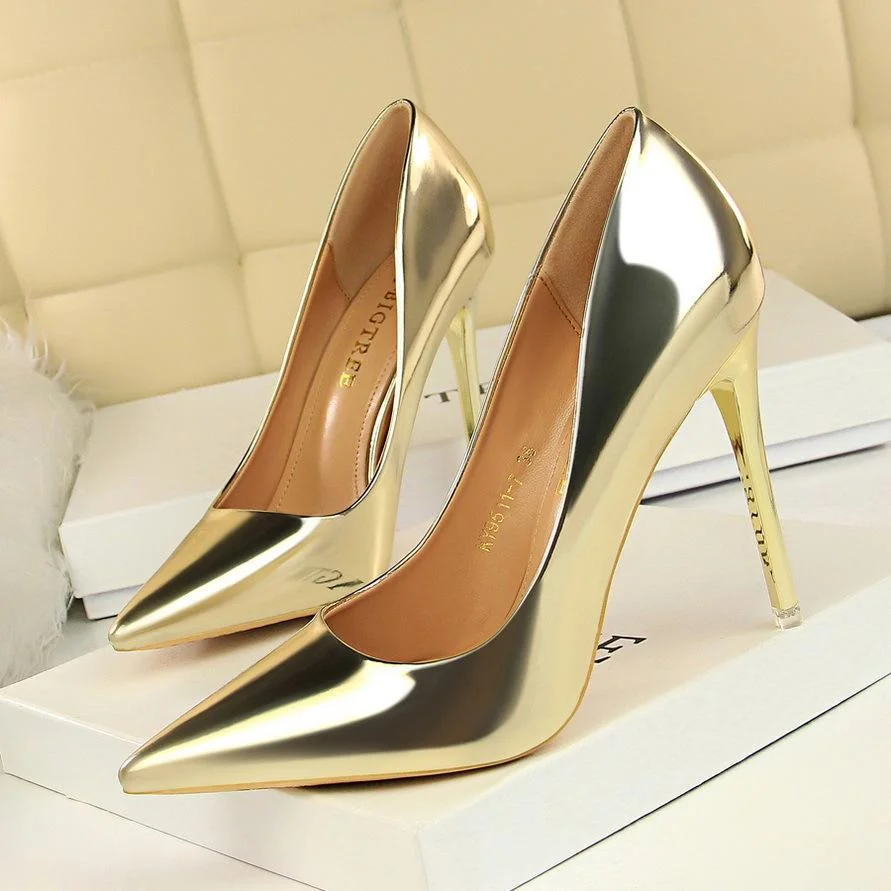 Fashion sexy shallow mouth pointed metal high-heeled shoes