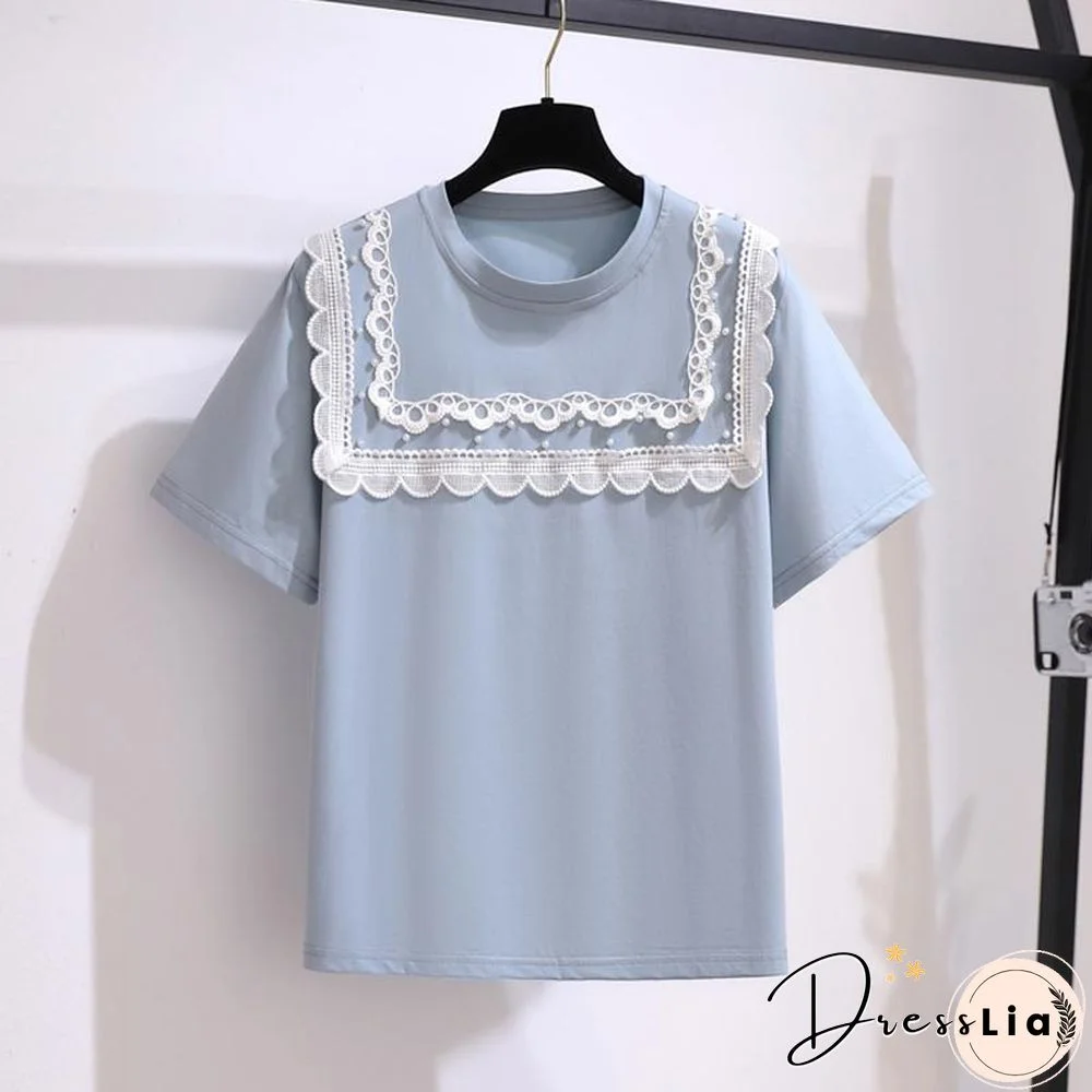 Patchwork Lace Tee+Pleated Skirt P13867