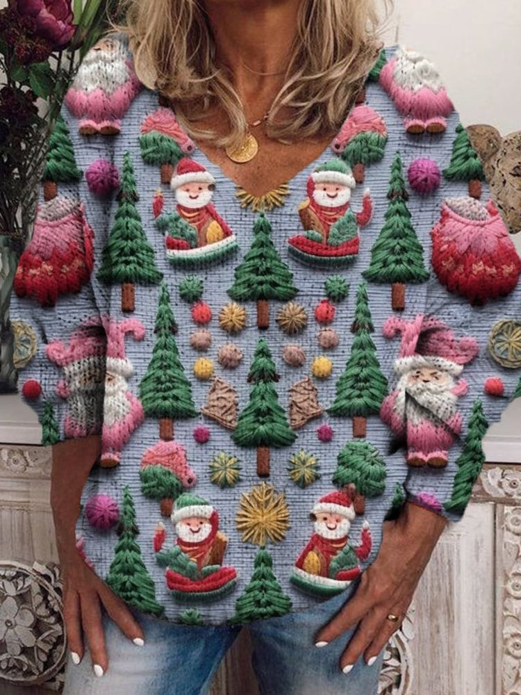 Women's Long Sleeve V-neck Graphic Printed Tops