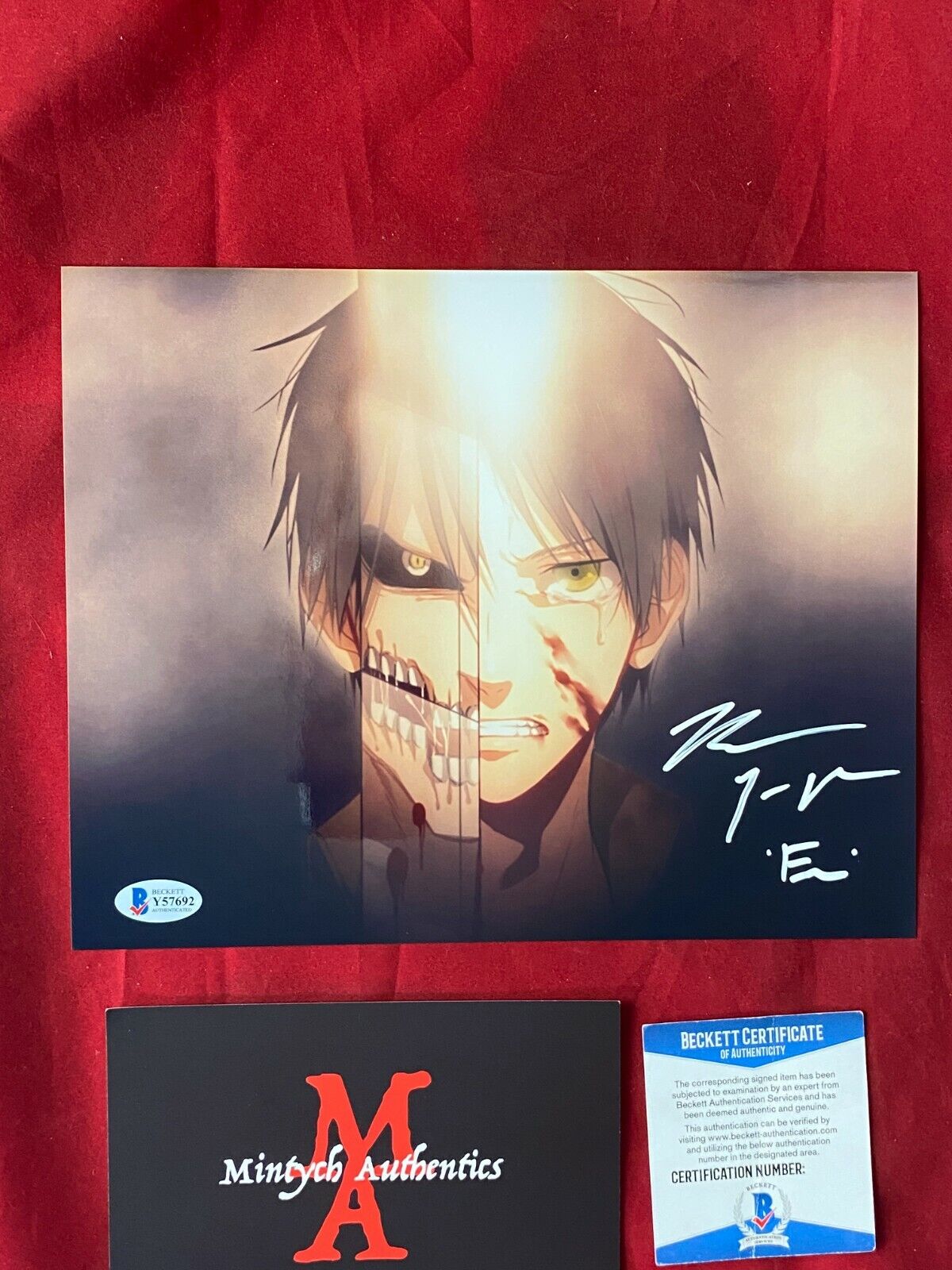 BRYCE PAPENBROOK SIGNED 8x10 Photo Poster painting! ATTACK ON TITAN! EREN! BECKETT COA! ANIME!