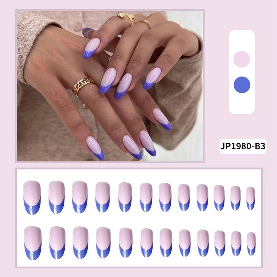 24pc Detachable Green Almond False Nails acrylic tips Wearable Fake Nails Full Cover Nail Tips Press On Nails ballerina nail tip