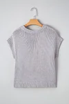 Women's Elegant Grey Bowknot Applique Cap Sleeve Crew Neck Sweater