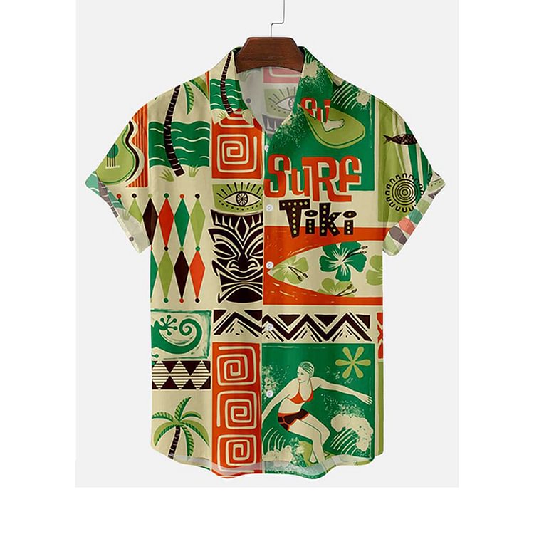 Men's Green Print Hawaiian Shirt