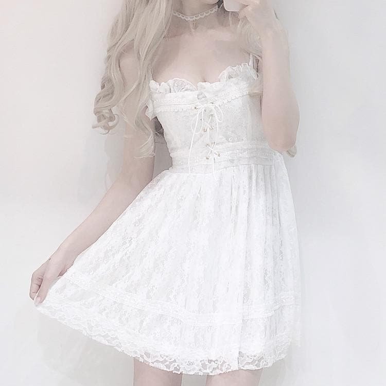 White Falbala Lace Suspender Dress SP13633